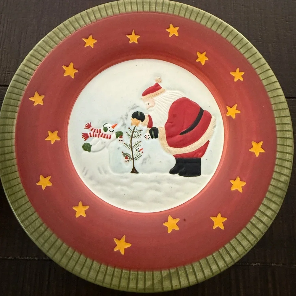 Yankee Candle Jar Candle Topper Shade Tray Plate Set Santa Snowman Trimming Tree